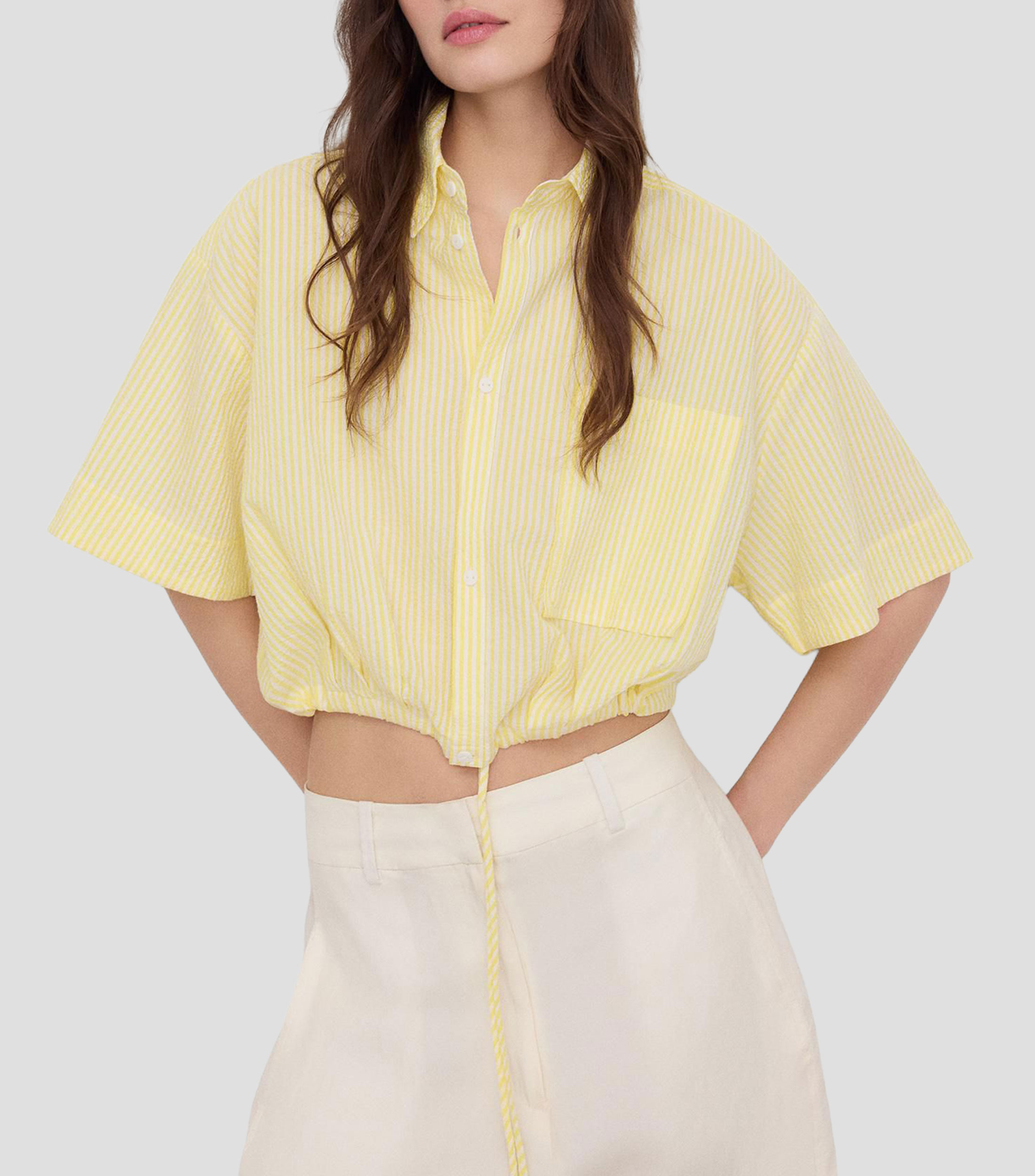 Camisa de rayas con manga corta Mujer